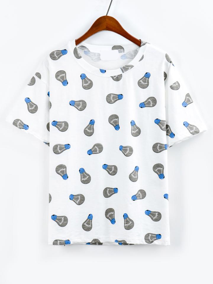 Shein Grey Light Bulb Print T-shirt