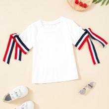 Shein Girls Knotted Striped Cuff T-shirt