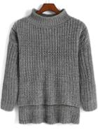 Shein Grey High Neck Dip Hem Knit Sweater