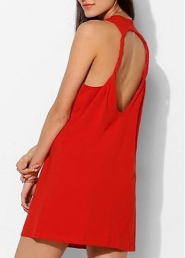 Rosewe Fascinating Red Hollow Design Round Neck Tank Dress