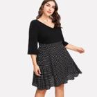 Shein Plus Overlap Solid Bodice Polka Dot Dress