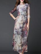 Shein Multicolor Tie-waist Print A-line Dress