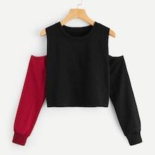 Shein Cold Shoulder Crop Sweatshirt