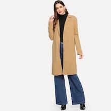 Shein Notched Neck Solid Long Coat