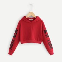 Shein Girls Letter Sleeve Hoodie Sweatshirt