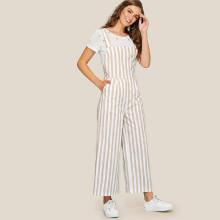 Shein Thick Strap Striped Wide Leg Jumpsuit