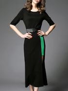 Shein Black Crew Neck Belted Split Dress