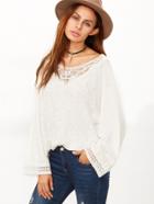 Shein Beige Lace Crochet Long Sleeve T-shirt