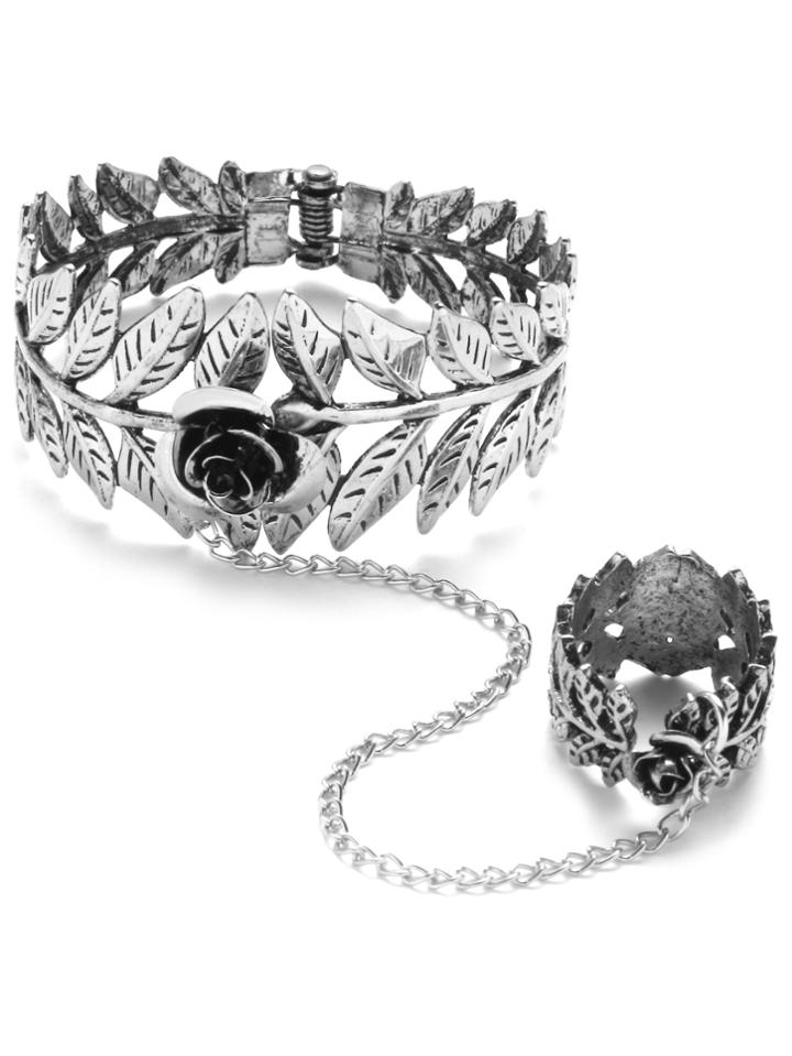 Shein Silver Plated Leaf Hand Chain