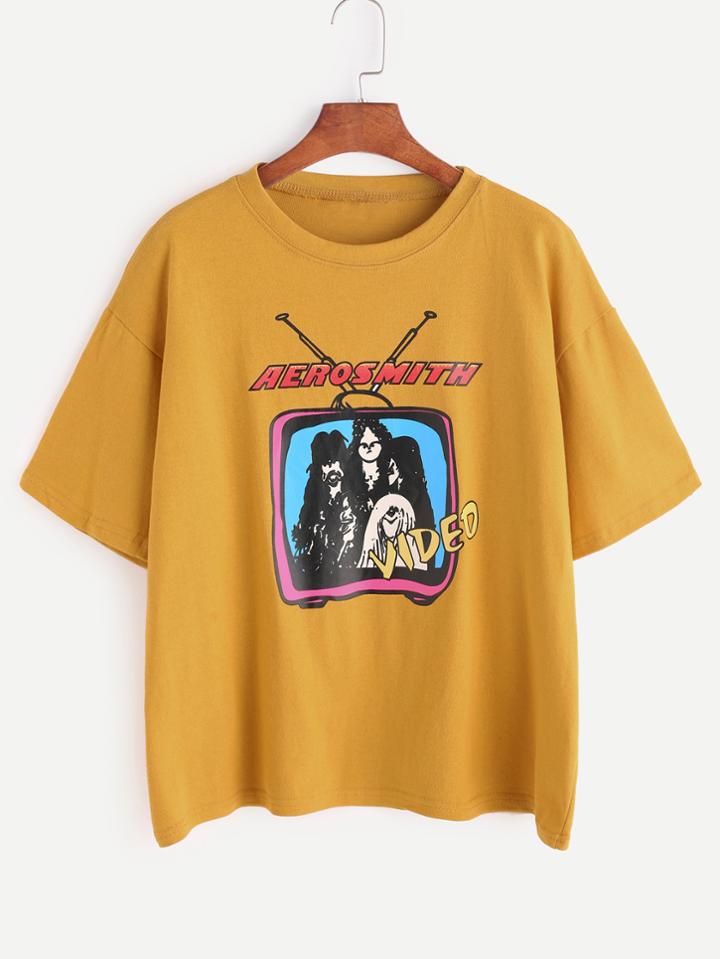 Shein Yellow Cartoon Print T-shirt