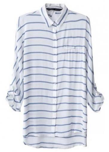 Rosewe Classic Long Sleeve Turndown Collar Striped Chiffon Shirts