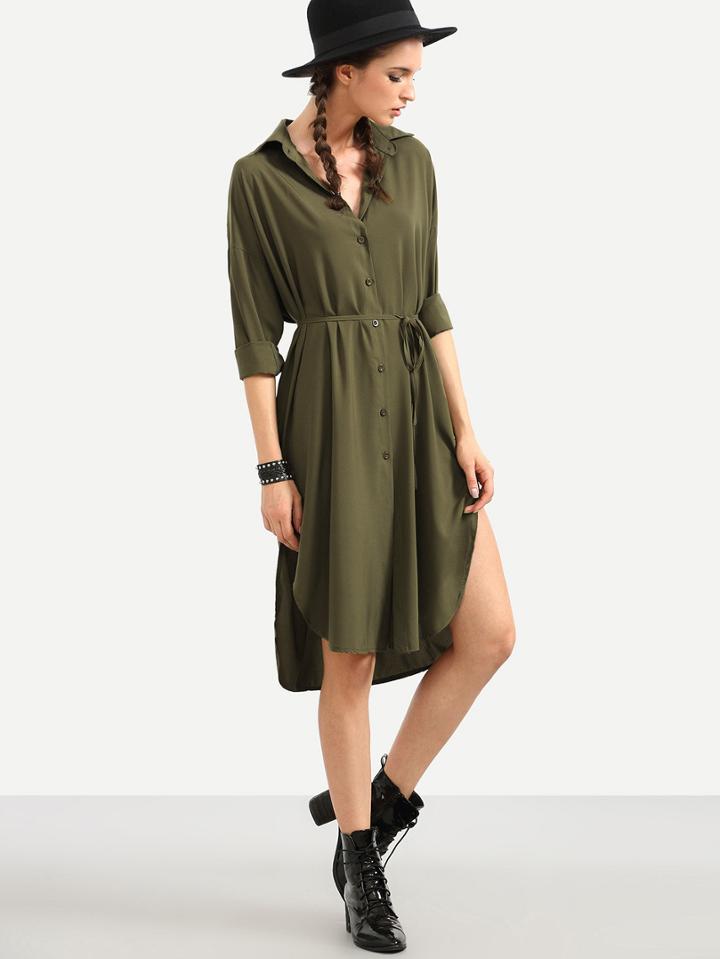 Shein Self Tie Curved Hem  Shirt Dress