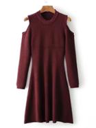 Shein Cold Shoulder Ribbed Knit A Line Dress