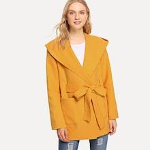 Shein Waist Belted Pocket Hoodie Coat