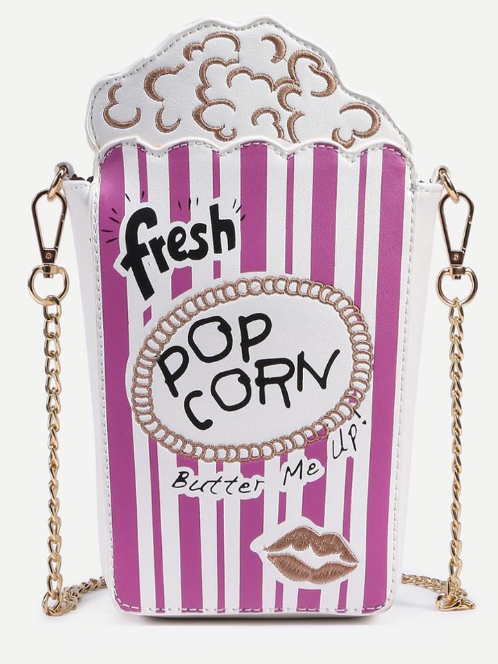 Shein Purple Striped Popcorn Bag With Chain