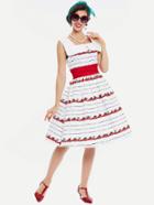 Shein Contrast Ruched Waist Cherry Print Striped Circle Dress