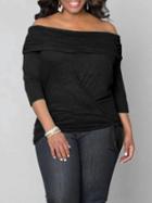 Shein Black Off The Shoulder Knotted Plus Top