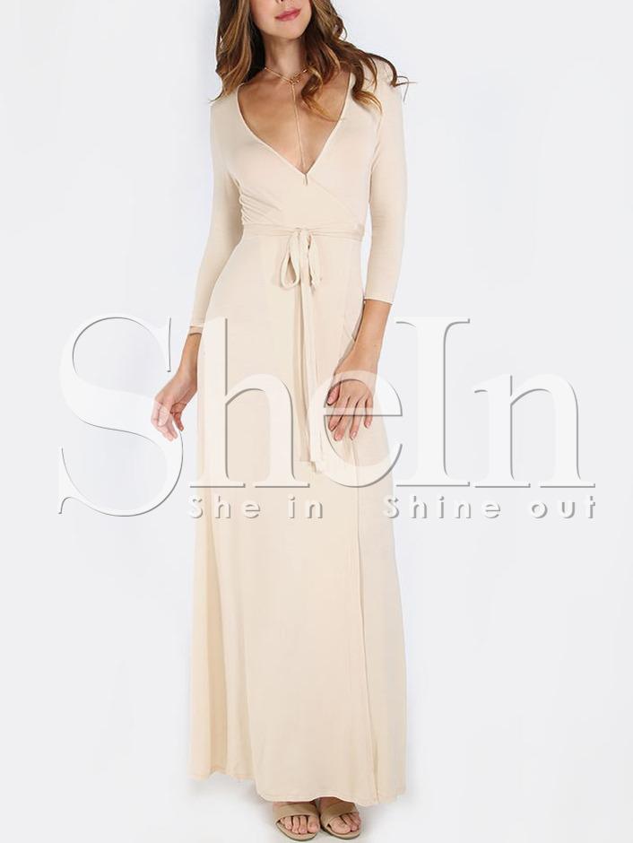 Shein Apricot Cross V Neck Split Side Maxi Dress