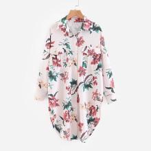 Shein Drop Shoulder Curved Hem Florals Shirt