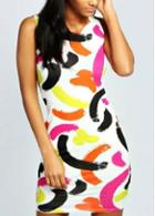 Rosewe Vintage Print Design Round Neck Sleeveless Tight Dress
