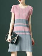 Shein Pink Grey Pleated Elastic Shift Dress