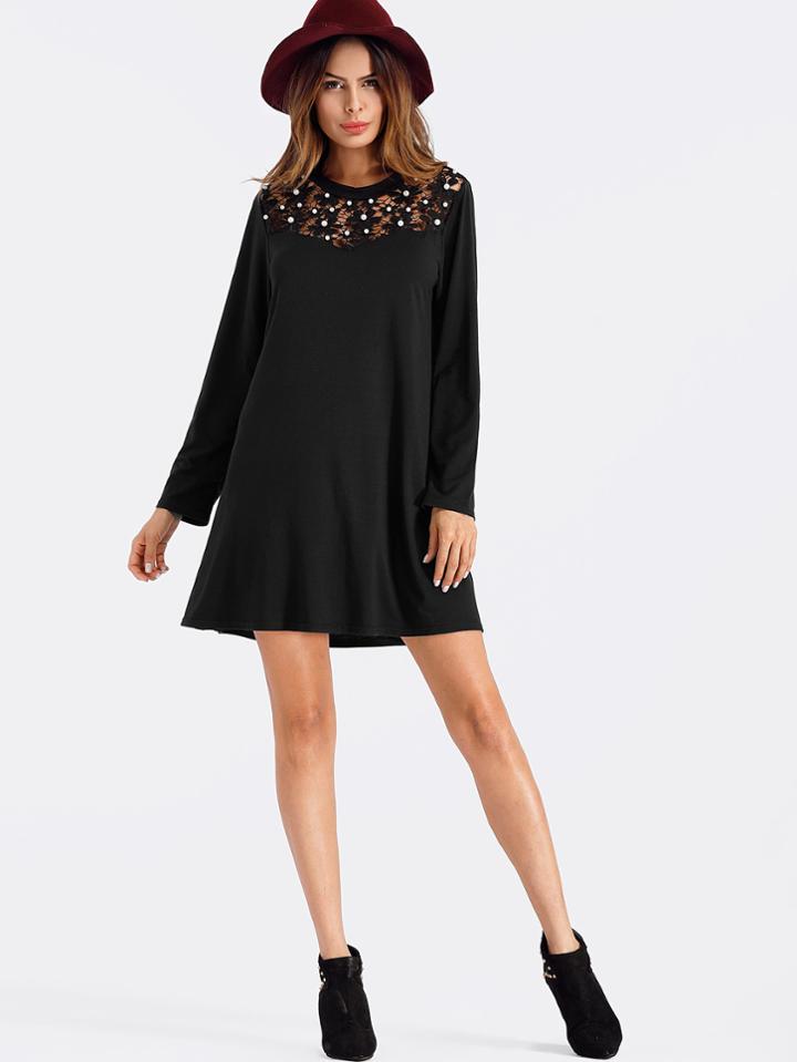 Shein Pearl Detail Hollow Panel Dress