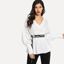 Shein Lantern Sleeve Self Adjustable Belted Top