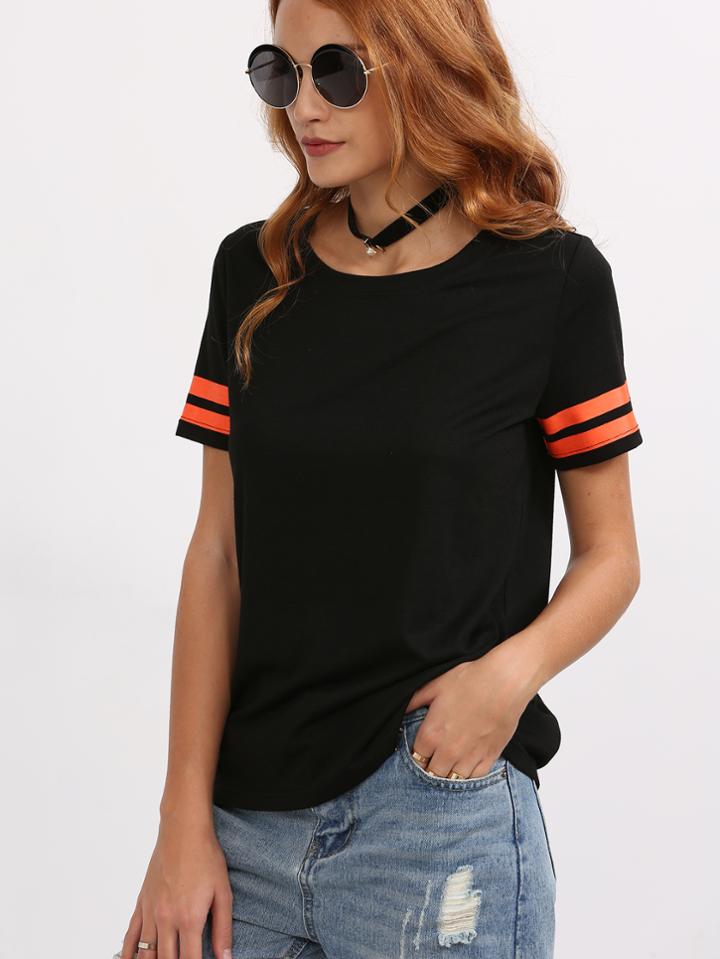 Shein Striped Cuff T-shirt