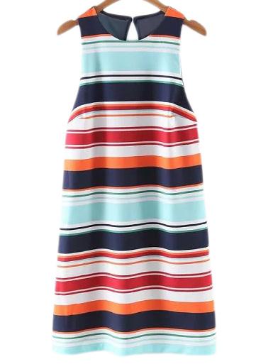Shein Multicolor Sleeveless Zipper Cut Out Backless Stripe Dress