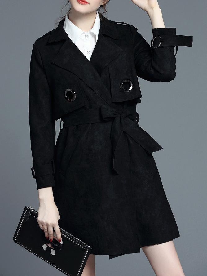 Shein Black Lapel Tie-waist Pockets Coat