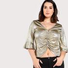 Shein Plus Metallic Ruched Front Trumpet Sleeve Top