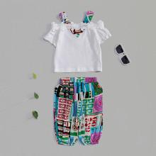 Shein Girls Frill Cami Top With Ornate Print Pants