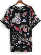 Shein Multicolor Bell Sleeve Floral Chiffon Dress