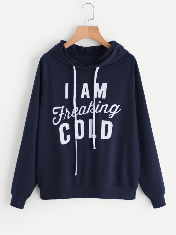 Shein Slogan Print Raglan Hoodie