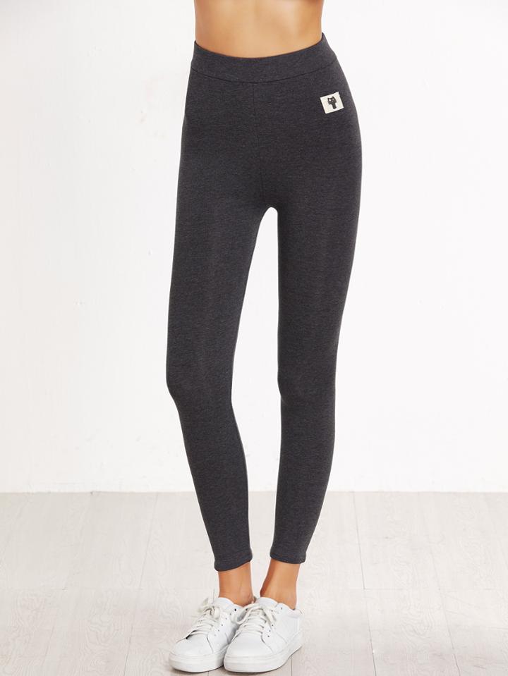 Shein Dark Grey Cat Patch Leggings