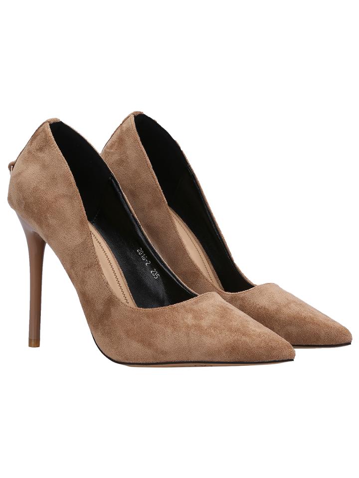 Shein Camel Metallic Embellished Suede High Stiletto Heel Pumps