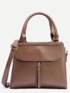Shein Brown Zip Front Fold Over Flap Satchel Bag