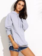 Shein Grey Hooded Drop Shoulder Long Sleeve Sweatshirt