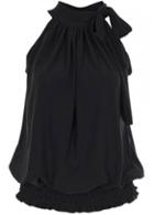 Rosewe Black Elastic Hem Bowtie Decorated Sleeveless Top