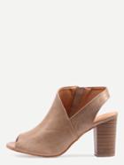 Shein Asymmetric Cut High Vamp Stacked Heel Pumps - Apricot