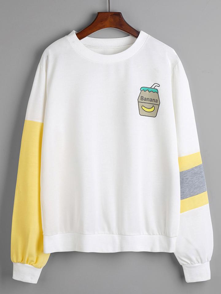 Shein Contrast Panel Sleeve Printed Pullover