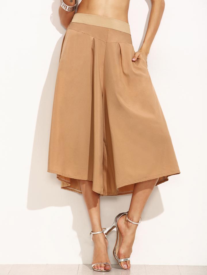Shein Khaki Wide Waistband Wide Leg Pants
