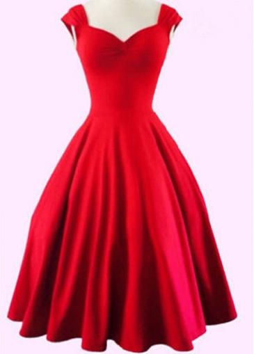 Rosewe Red Cap Sleeve Pleated A Line Dress
