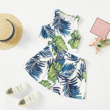 Shein Girls Jungle Leaf Print Tank Top And Shorts Set