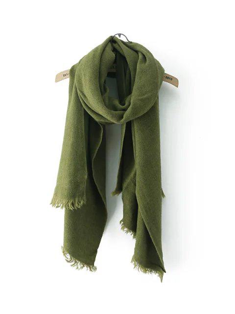 Shein Olive Green Frayed Trim Scarf