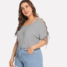 Shein Plus Lace Up Striped Tee