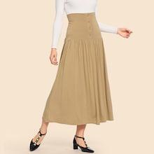 Shein 50s Button Front Pleated High-waist Skirt