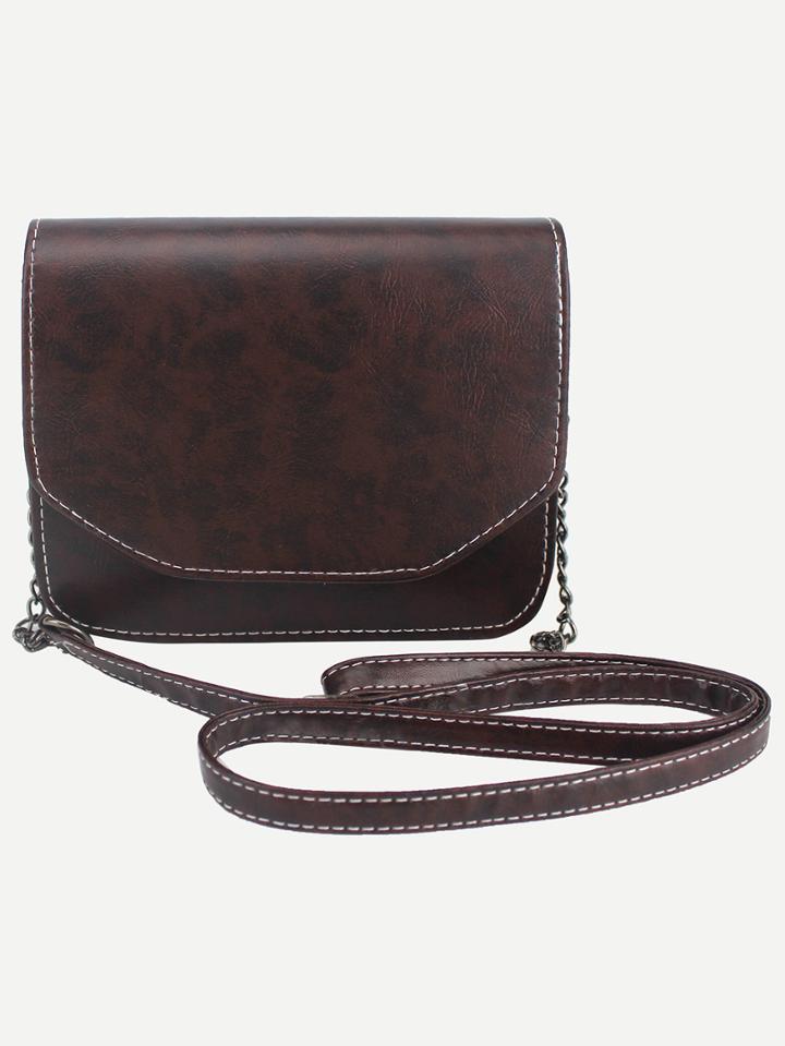 Shein Brown Distressed Faux Leather Flap Bag