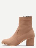 Shein Light Brown Faux Suede Chunky Heel Booties