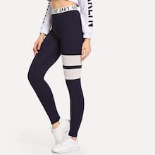 Shein Letter Print Wide Waist Cut And Sew Leggings